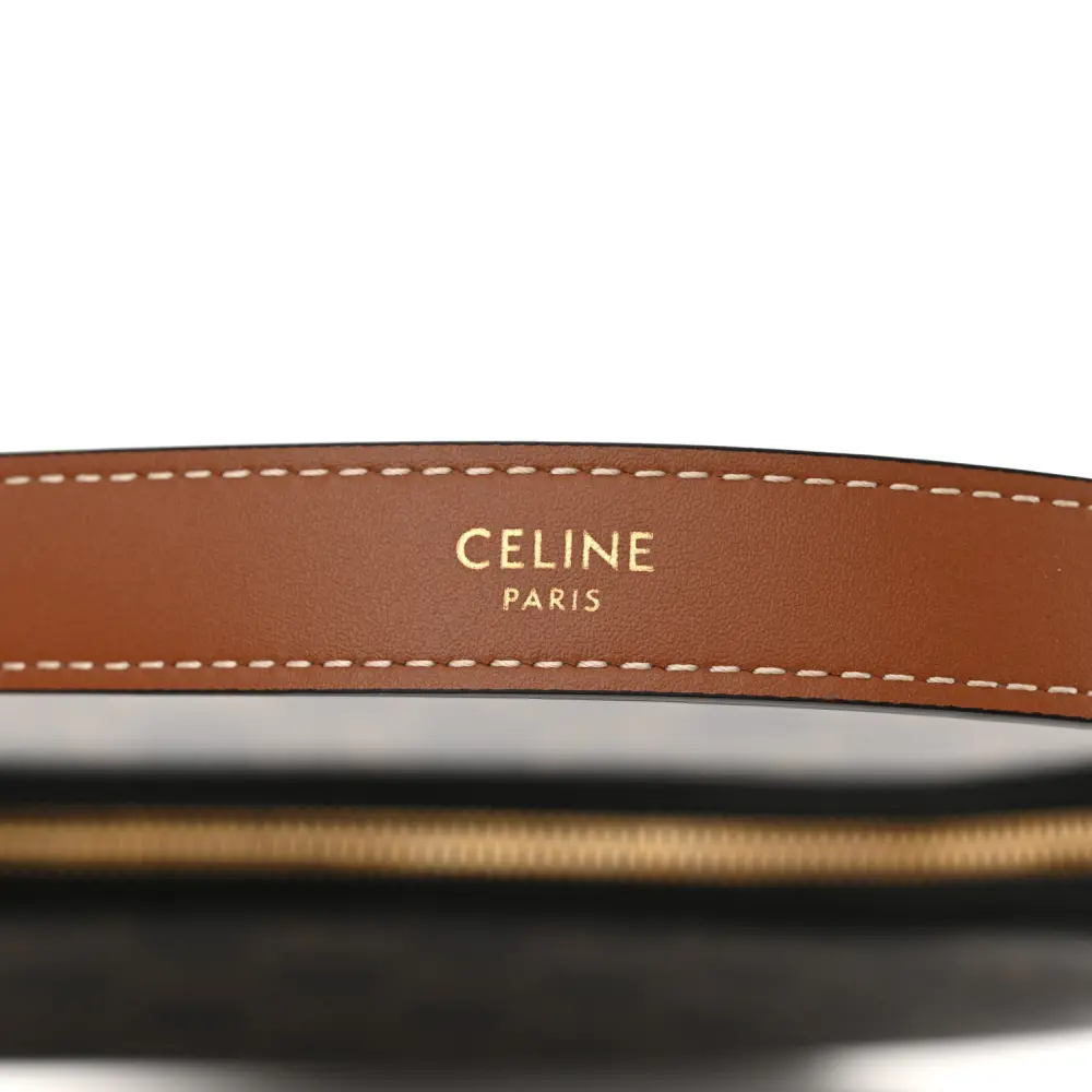 Celine Medium Ava Shoulder Bag Tan Triomphe Canvas & Calfskin Leather Gold Hardware