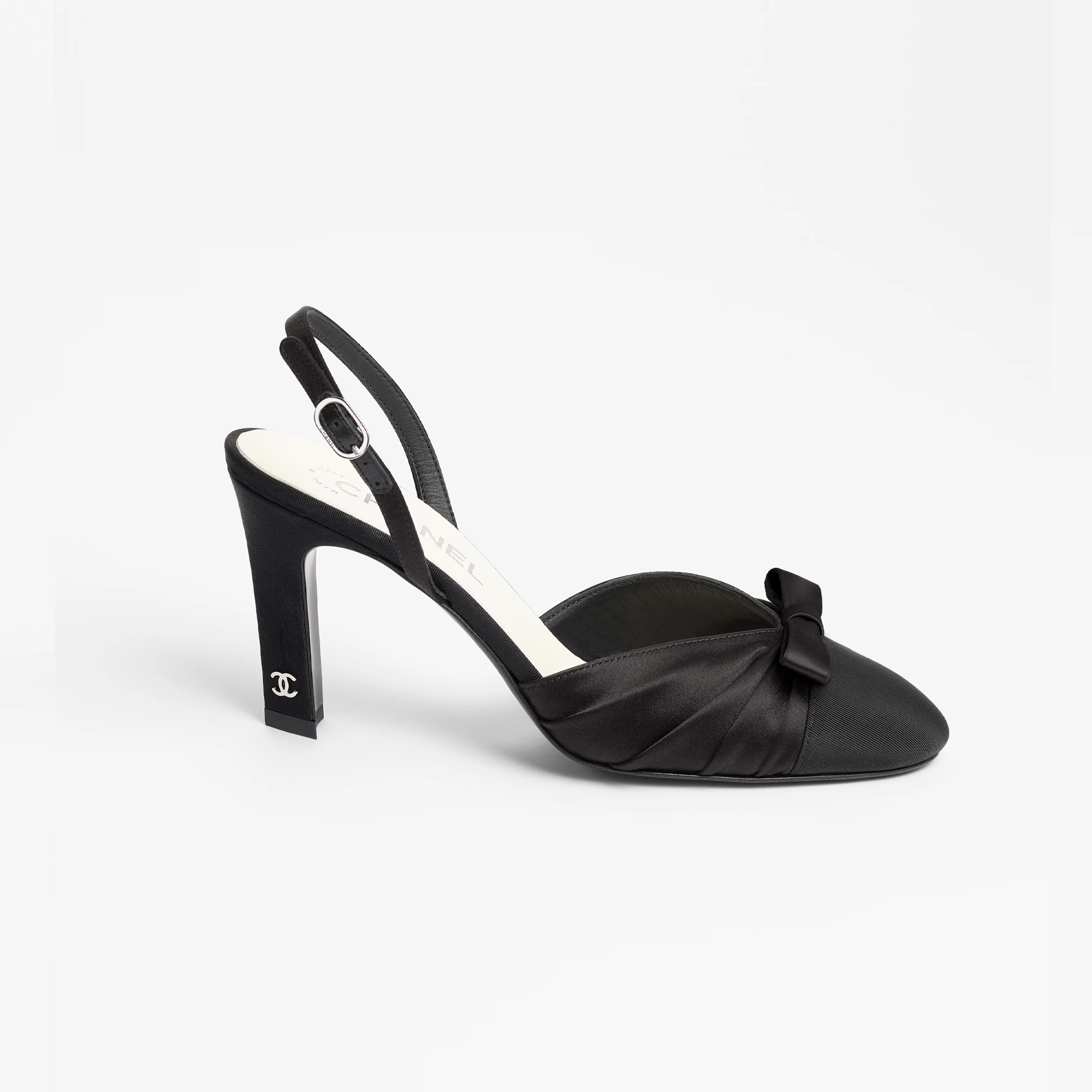 Chanel, Silk satin and grosgrain black Rear lace up high heels High Heels Sandal