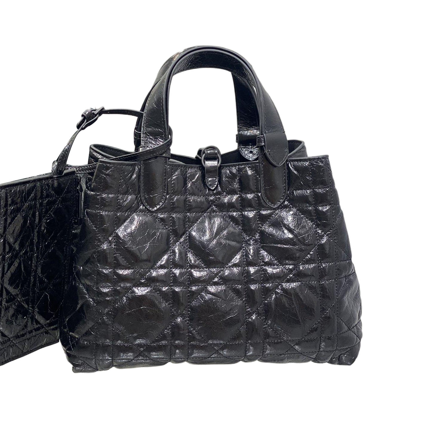 Dior Medium Dior Toujours Bag In Black Macrocannage Crinkled Calfskin With Black Hardware