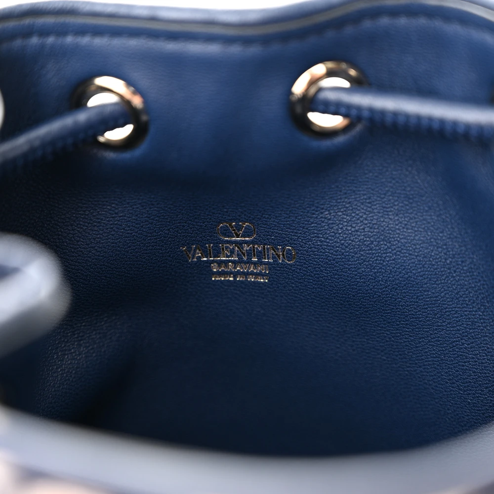 Valentino Garavani Mini VLogo Signature Bucket Bag White/Worker Toile Iconographe Nappa Leather Gold Hardware