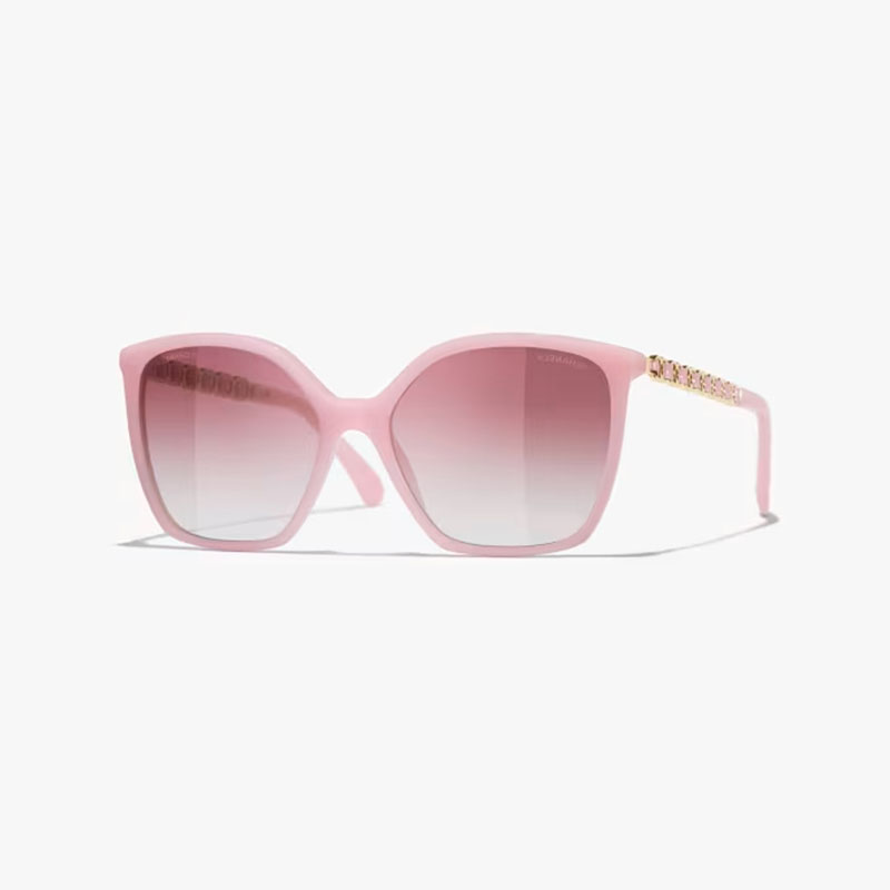 CHANEL square frame glasses pink color size 57-17-140