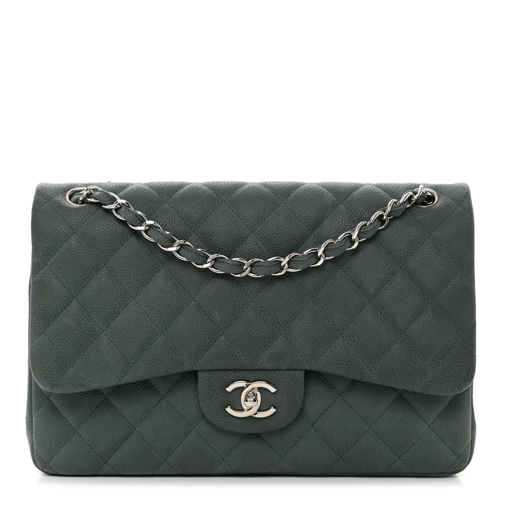 Chanel Double Flap Jumbo in Green Caviar Leather