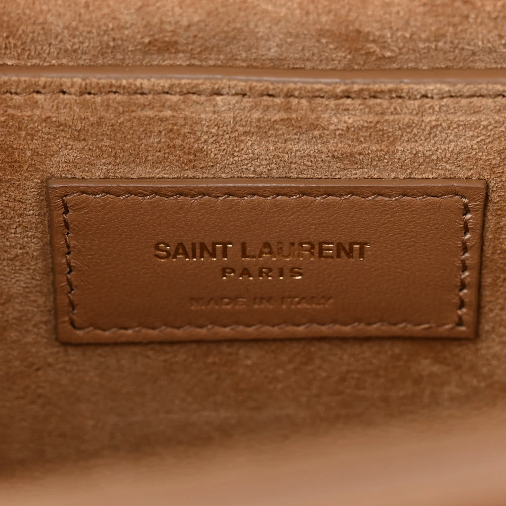 Saint Laurent Medium Sunset Satchel Natural Tan Smooth Monogram Calfskin Leather Gold Hardware