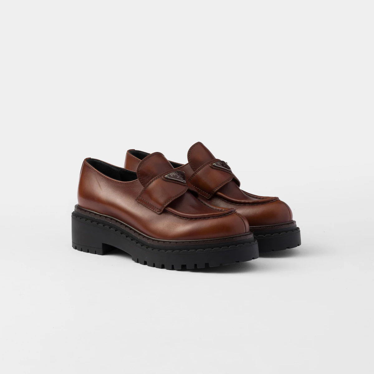 PRADA Cognac leather loafers