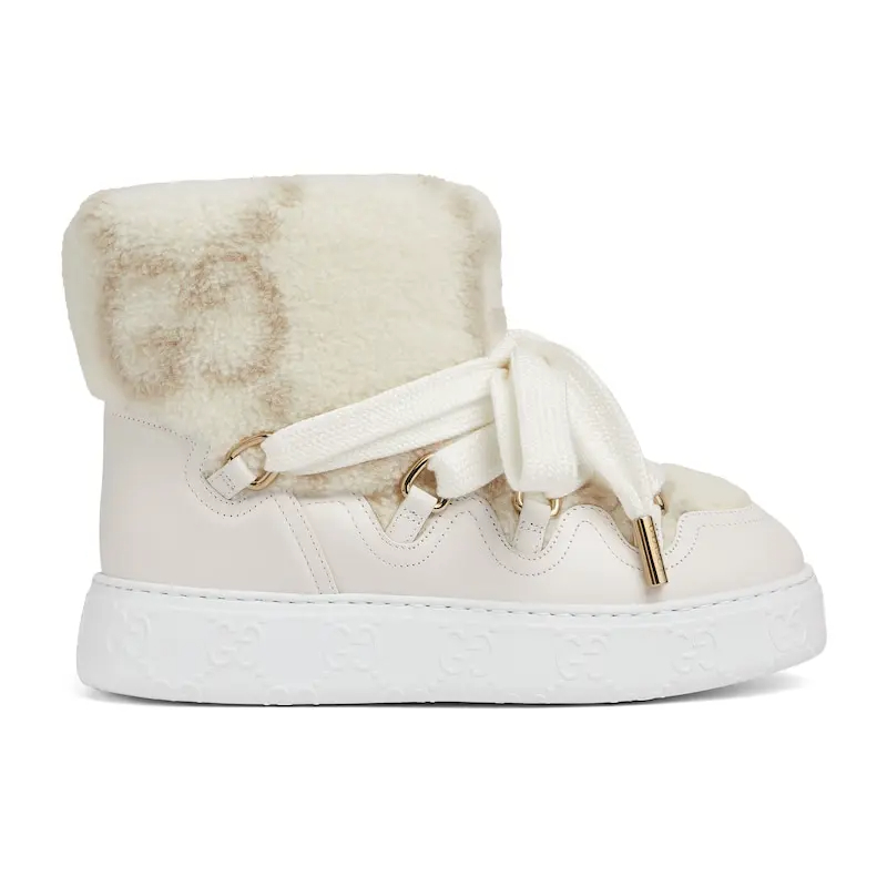Gucci white platform woolen rolled edge women's ankle boots