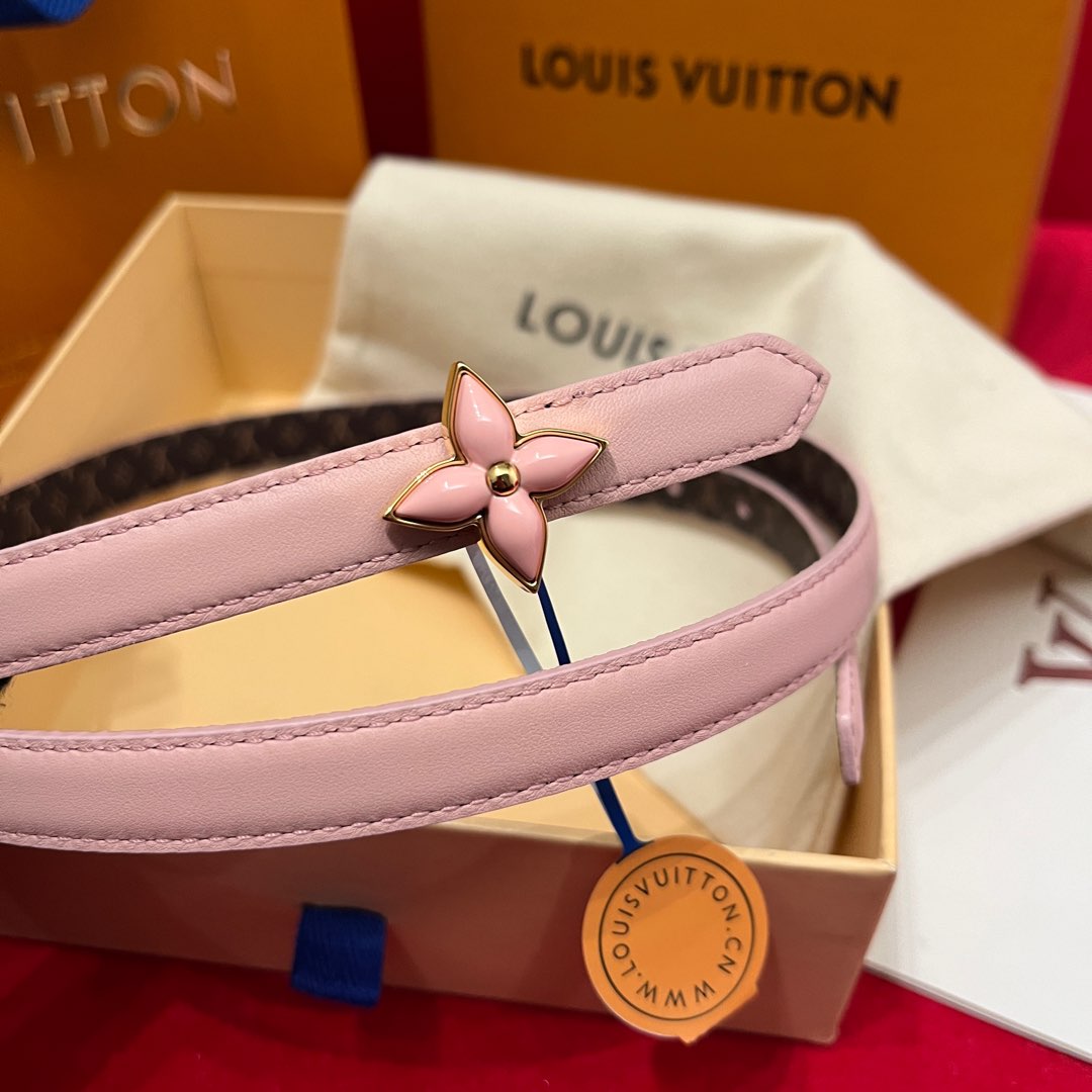 Louis Vuitton Women's Mini Flowergram Reversible Belt In Pink Calfskin And Monogram Canvas With Gold/Silver/Pink/Black Hardware 15mm
