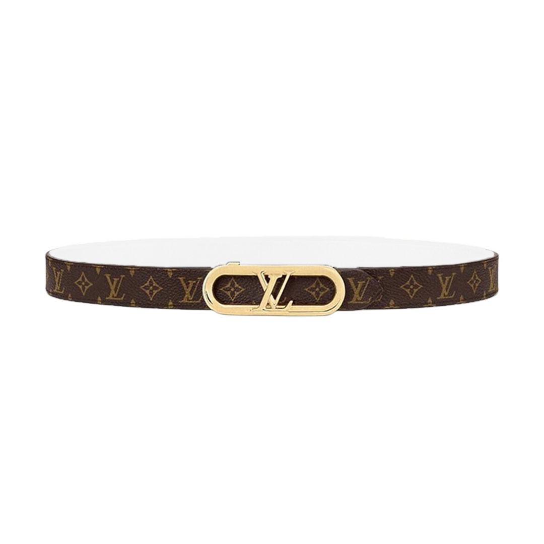 Louis Vuitton Women's My LV Chain Reversible Belt In White Calfskin And Monogram Canvas With Gold Hardware 25mm