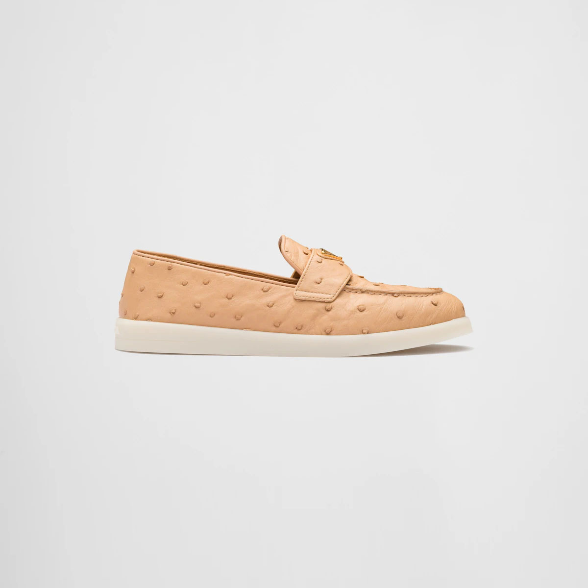PRADA Neutral ostrich leather loafers