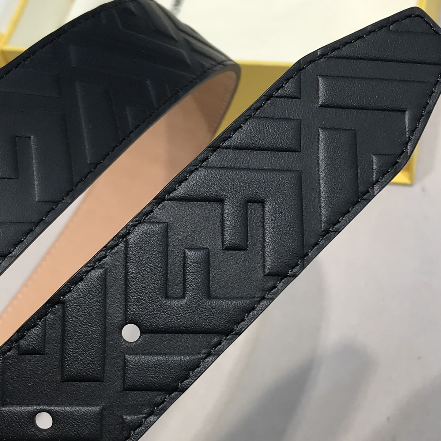 Fendi Men's Rectangle Buckle Belt In Black FF Calfskin With Gold/Silver Hardware 35mm