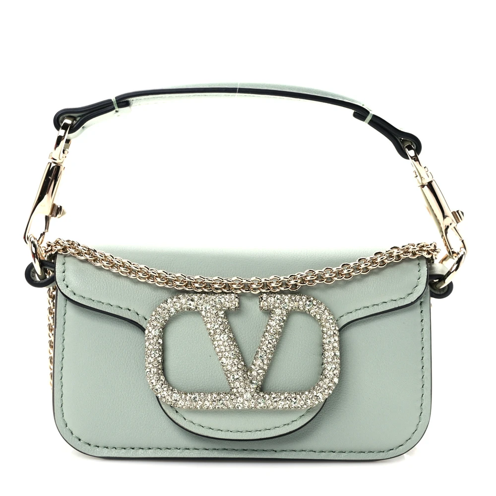 Valentino Garavani Crystal VLogo Micro Locò Shoulder Bag Morning Dew Calfskin Leather Incognito Hardware