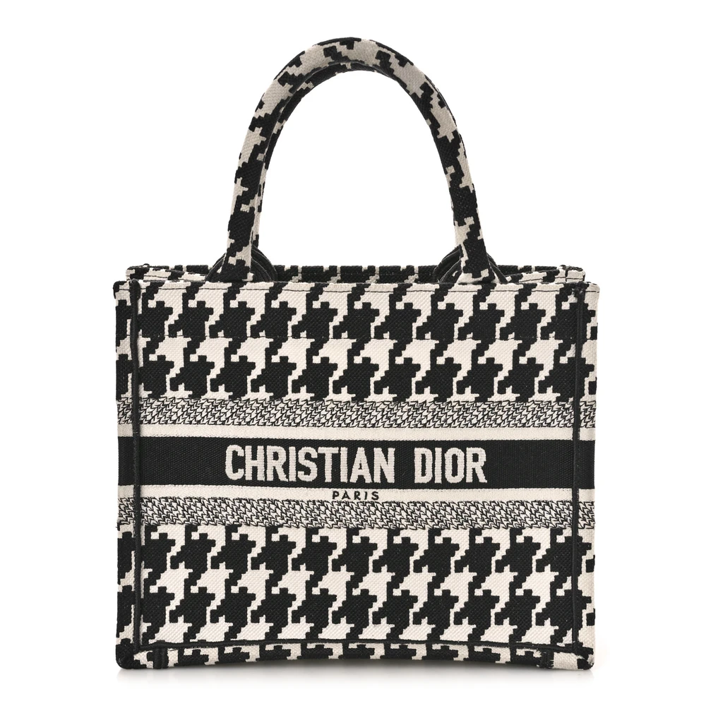 Dior Small Book Tote Black/White Houndstooth Embroidered Canvas