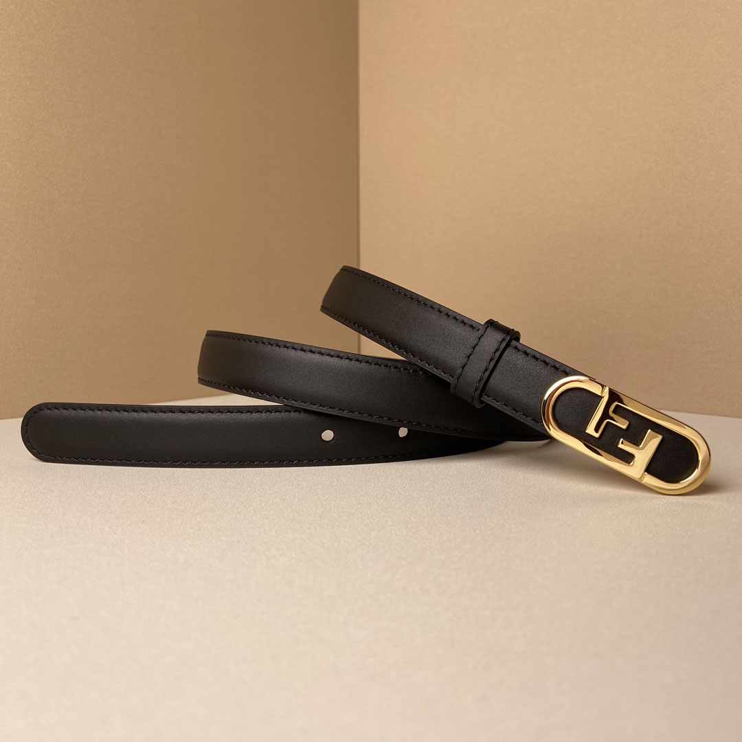 Fendi Women's O Lock Buckle Belt In Black Calfskin With Gold Hardware 20mm