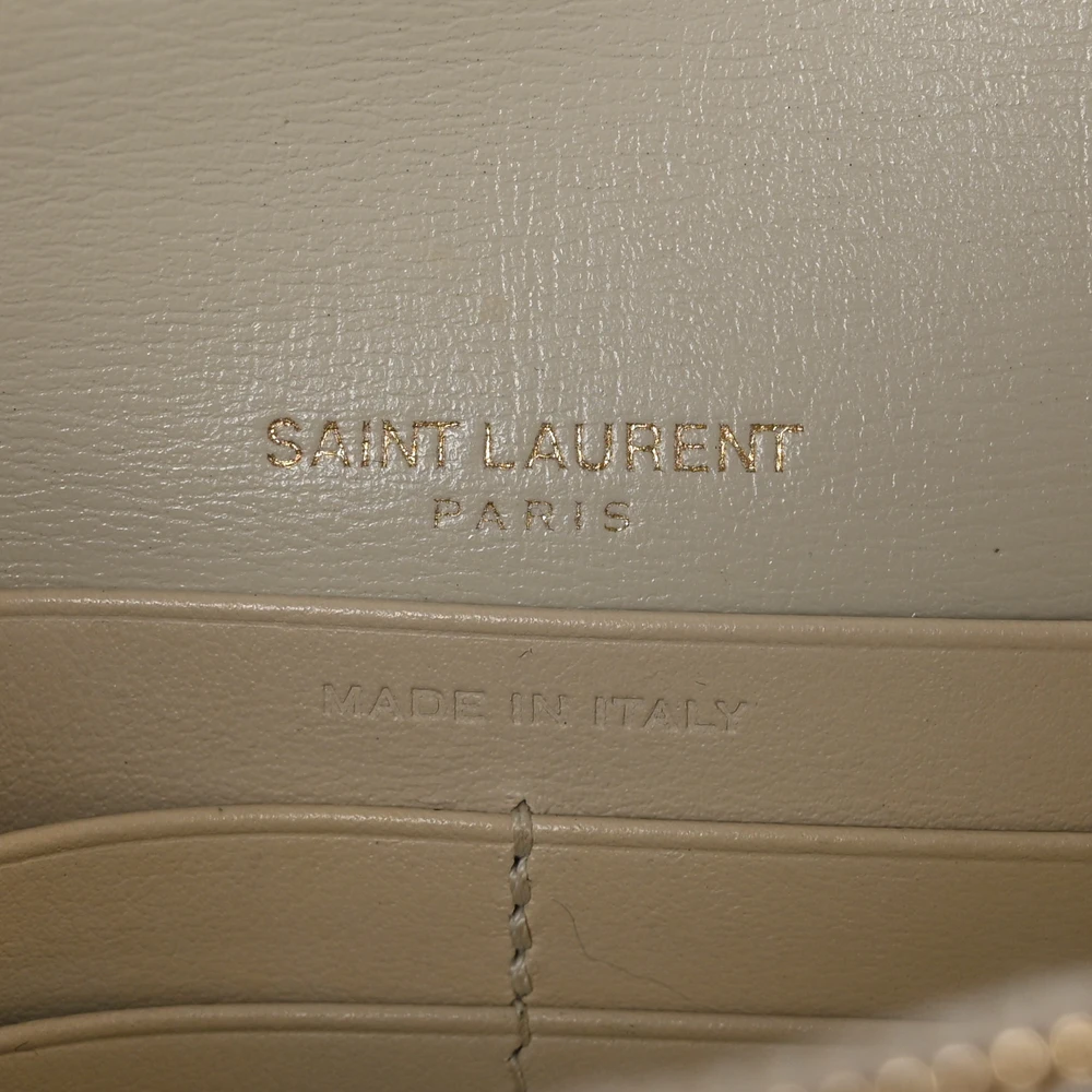 Saint Laurent Small Sunset Chain Wallet Crema Soft Monogram Calfskin Leather Gold Hardware