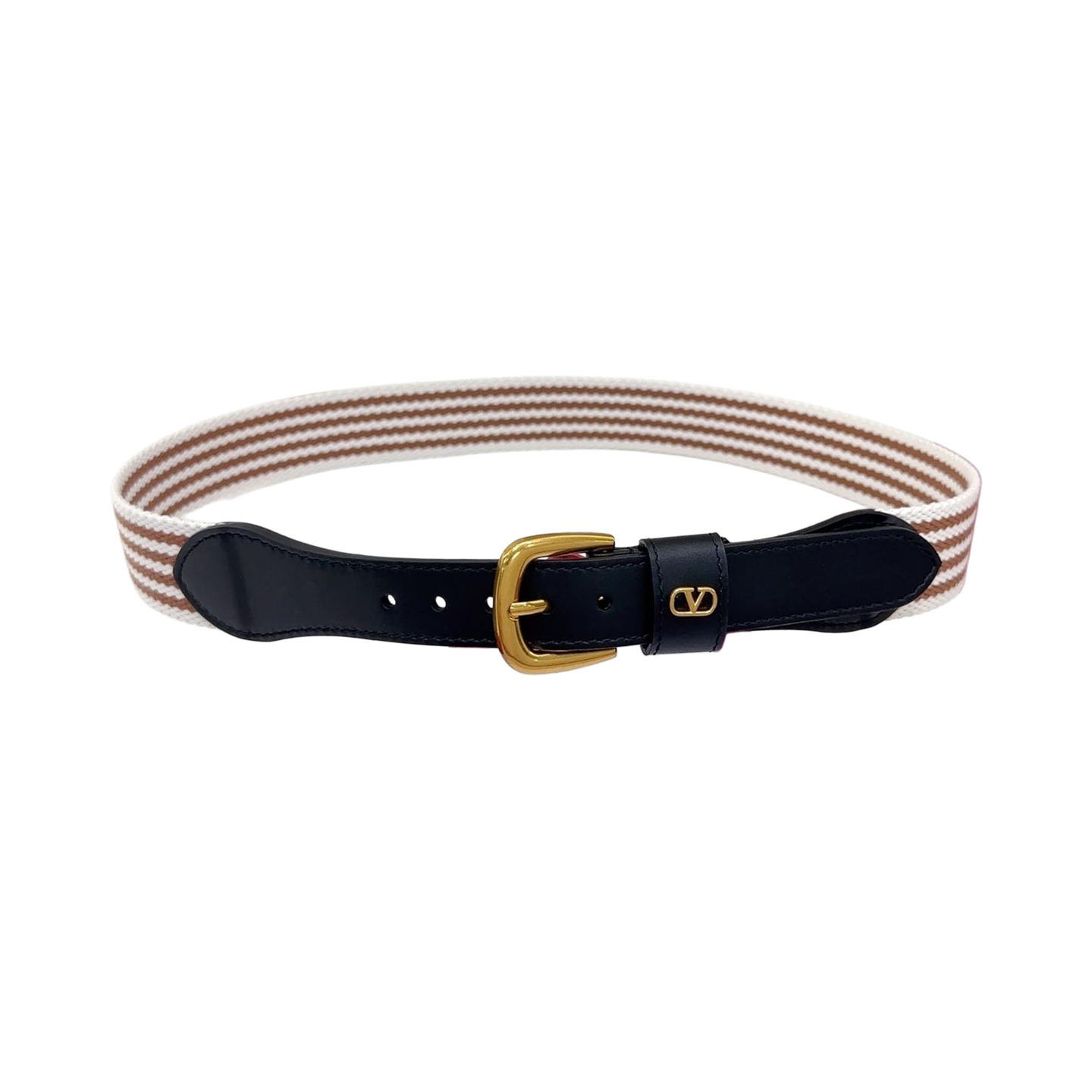 Valentino Square Buckle Belt In Black/Blue Calfskin And Brown/Blue Canvas With Gold/Silver Hardware 25mm