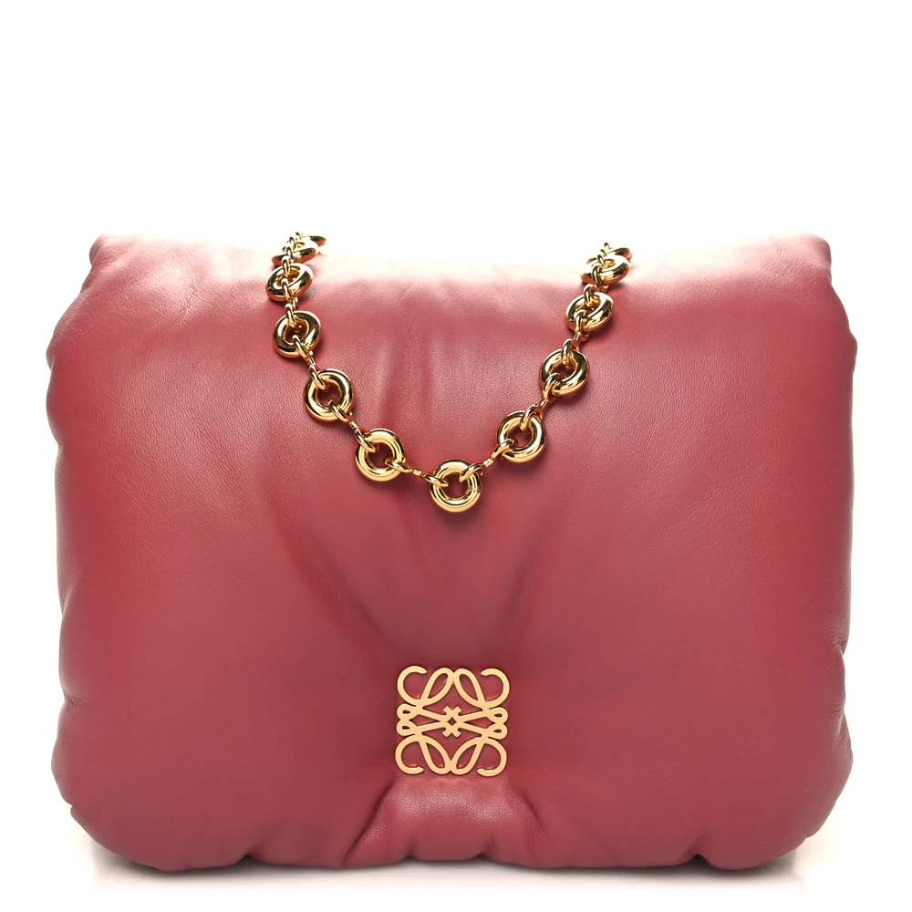 Loewe Goya Puffer Bag Medium Plumrose Lambskin Leather Gold Hardware