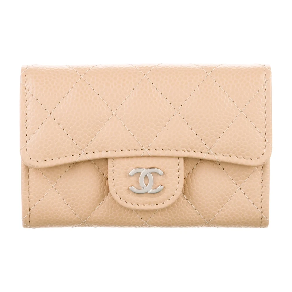 Chanel Small Interlocking CC Logo Compact Wallet Quilted Caviar Leather Silver Hardware