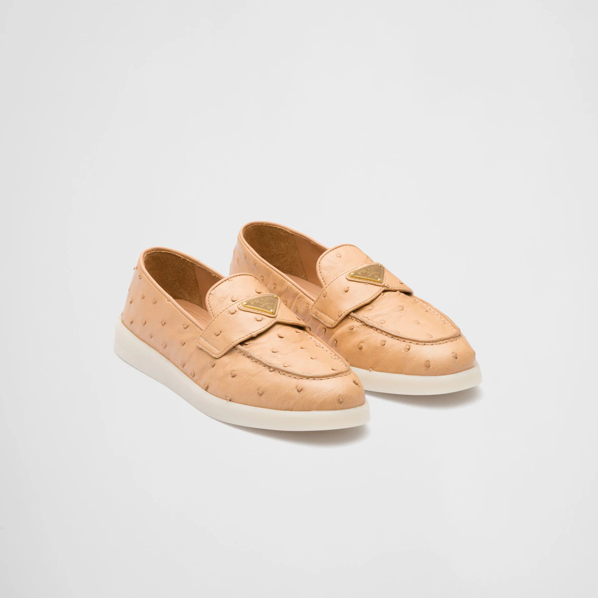 PRADA Neutral ostrich leather loafers