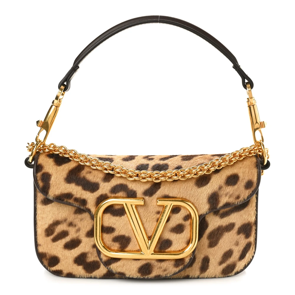 Valentino Garavani Small VLogo Locò Shoulder Bag Brown Multicolor Pony Hair Leopard Gold Hardware
