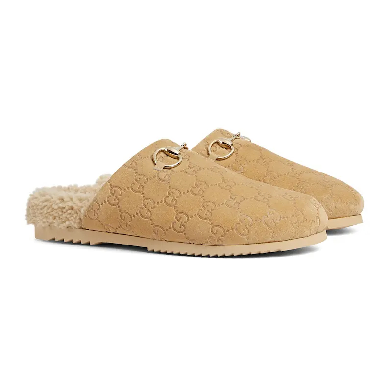 Gucci horseshoe buckle baotou round headed brown flat bottom slippers