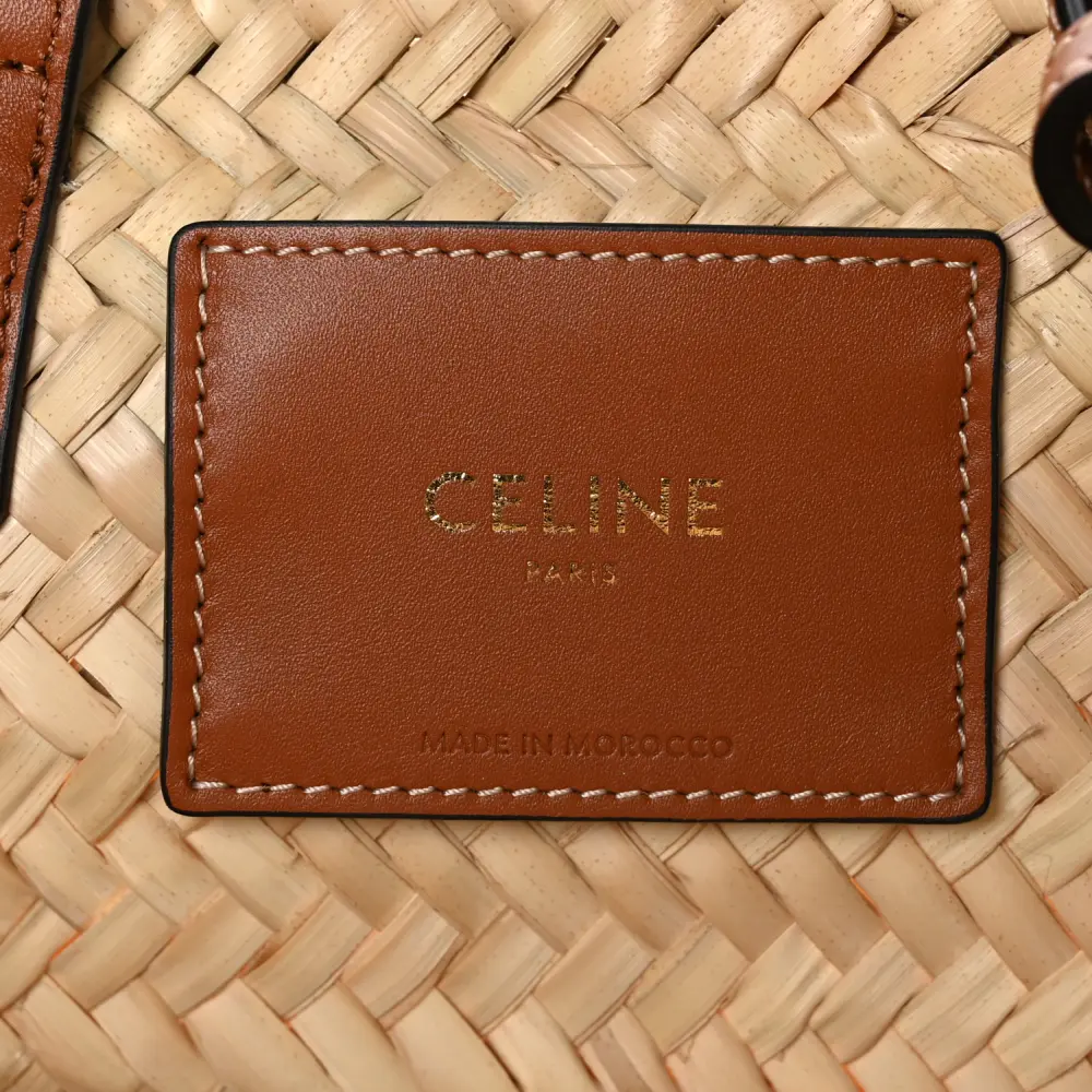 Celine Medium Triomphe Teen Panier Tan Palm Leaf & Calfskin Leather Gold Hardware