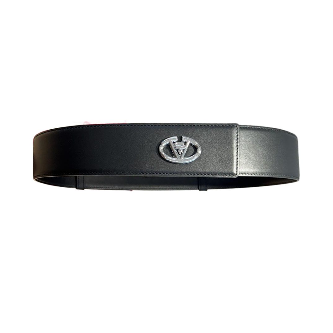 Valentino V Logo Signature Buckle Belt In Black/White/Brown Calfskin With Gold/Silver Hardware 50mm