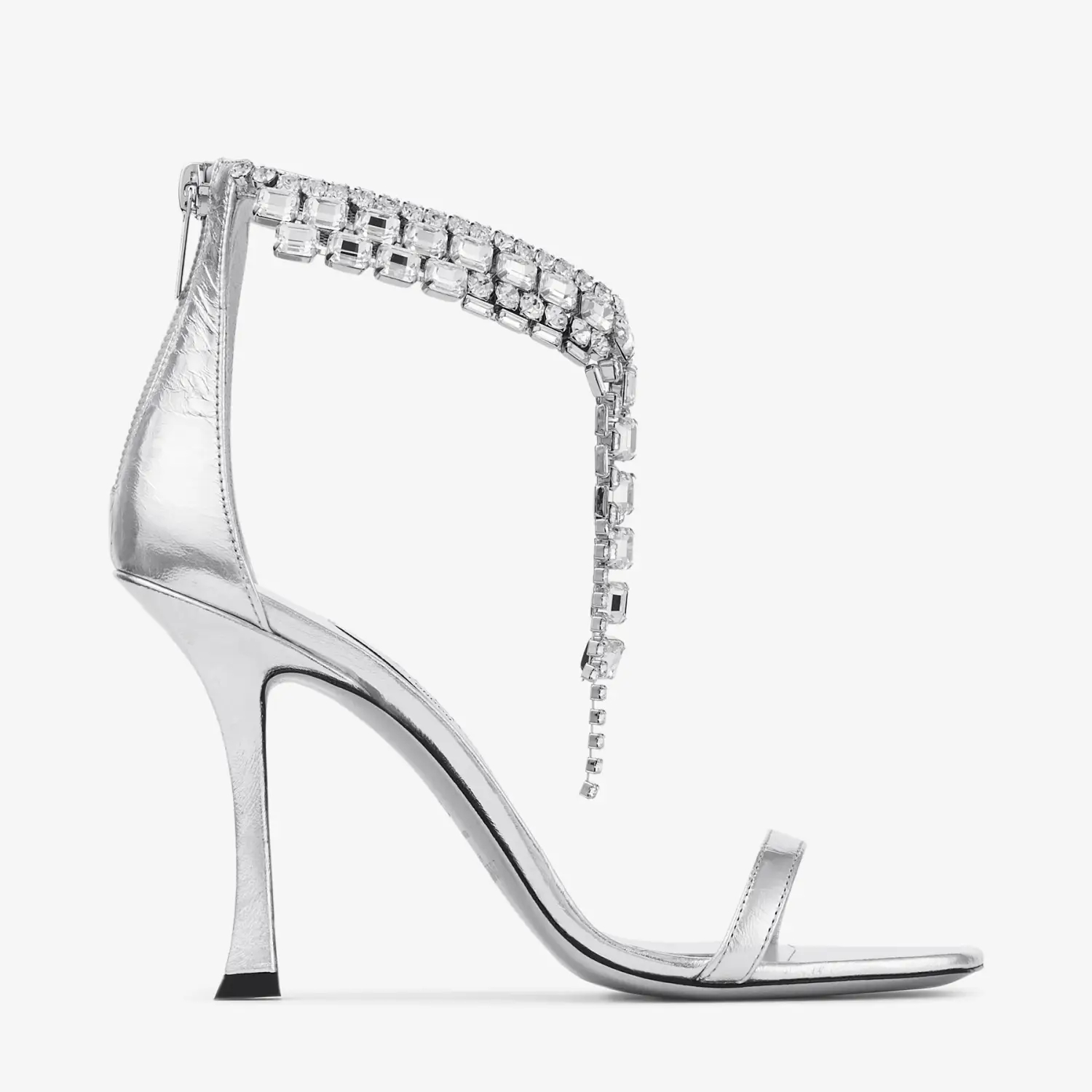 JIMMY CHOO Silver vintage metallic  texture leather high heeled sandals