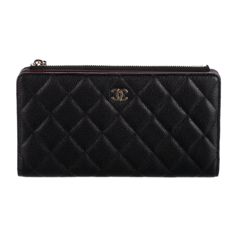 Chanel Large Interlocking CC Logo Wallet Black Caviar Leather Gold Hardware