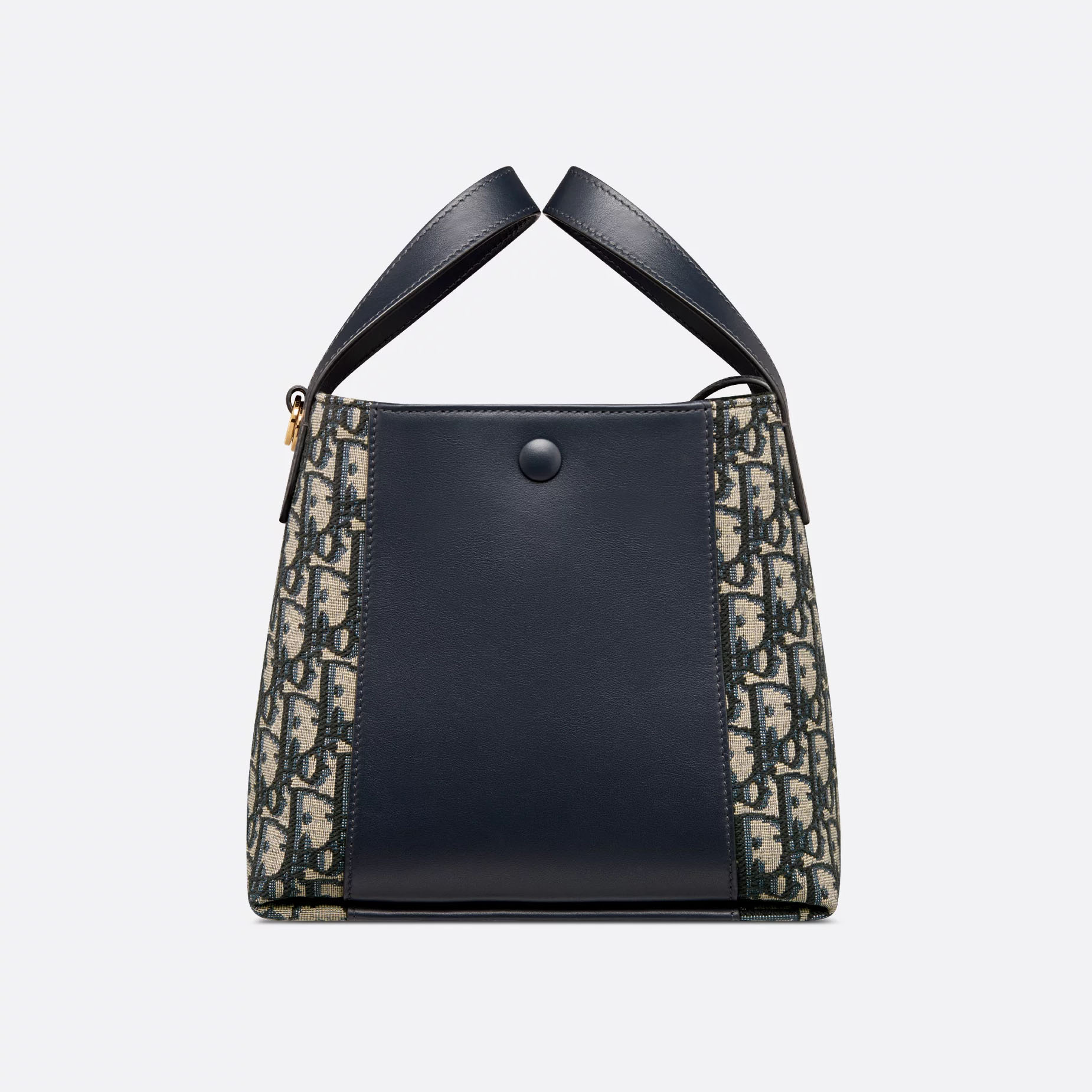 Dior Small Signature Bucket Bag In Blue Dior Oblique Jacquard/Black Grained Calfskin Gold Hardware