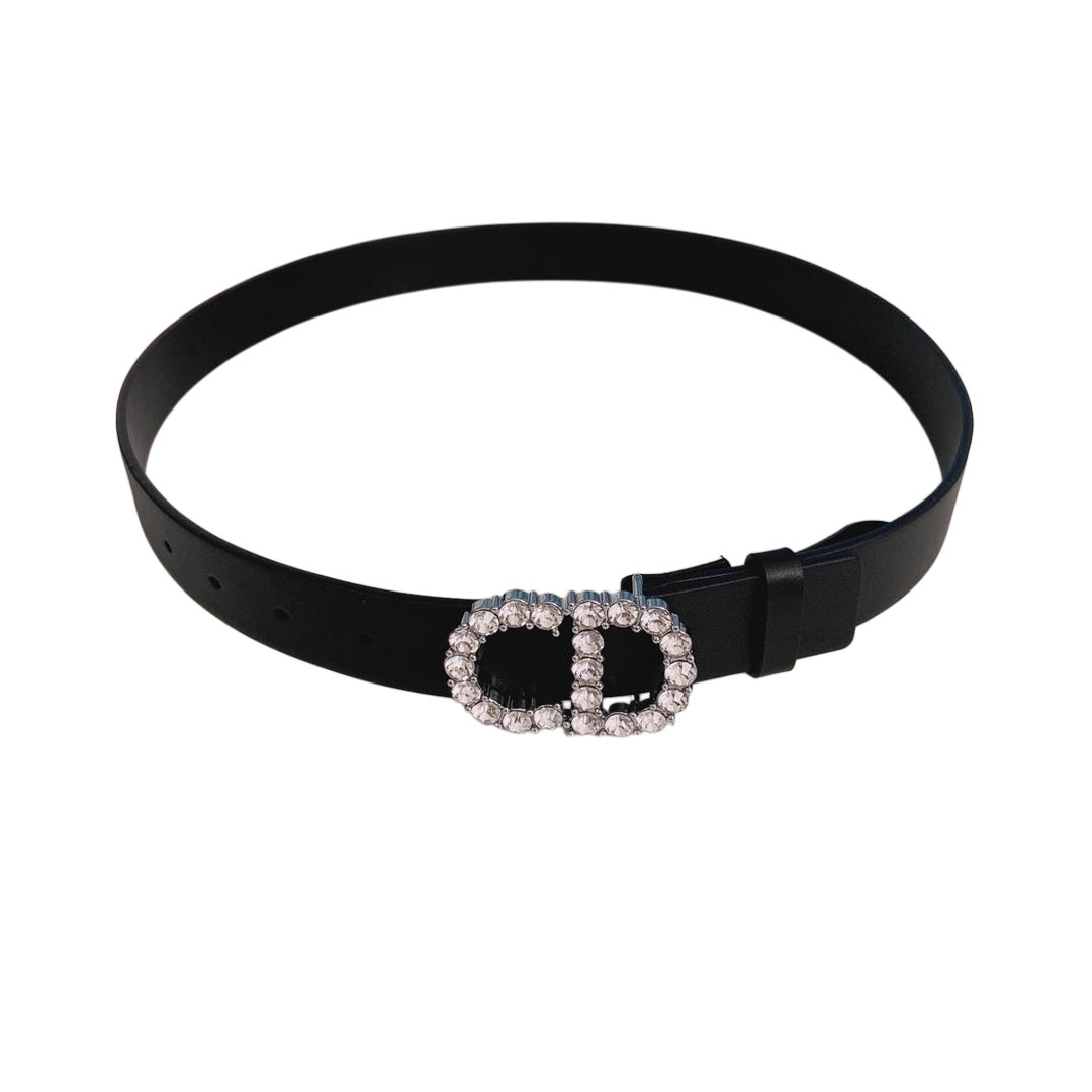 Dior Women' s 30 Montaigne Buckle With Crystals Belt In Black/Mustard/White/Blue Calfskin With Gold/Silver Hardware 30mm