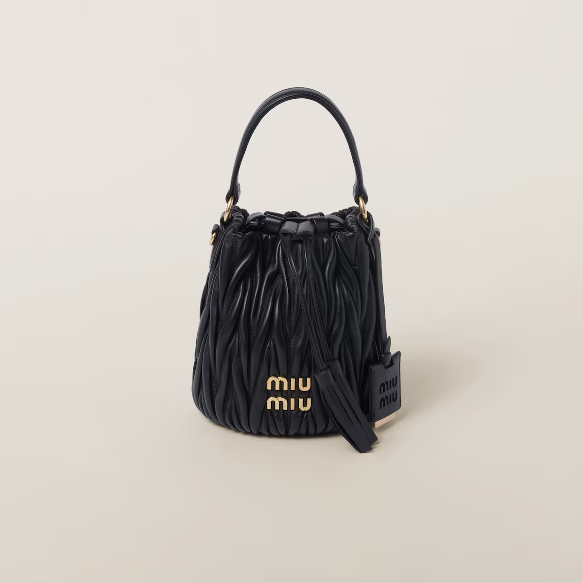 Miu Miu Matelassé Quilted Lambskin Leather Black Bucket Bags