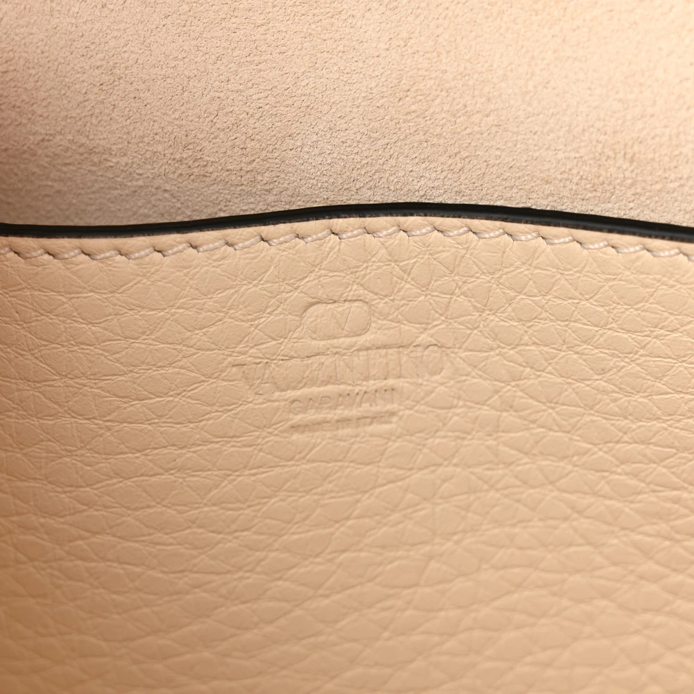 Valentino Garavani Medium Rockstud Flip Lock Crossbody Bag Light Ivory Pebbled Calfskin Leather Gold Hardware