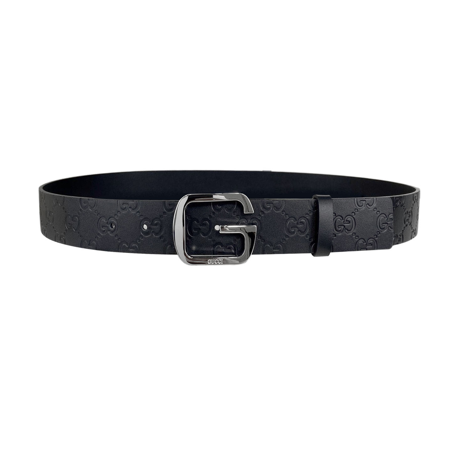 Gucci Men's Square G Buckle Belt In Black Monogram Calfskin With Gold/Silver Hardware 38mm