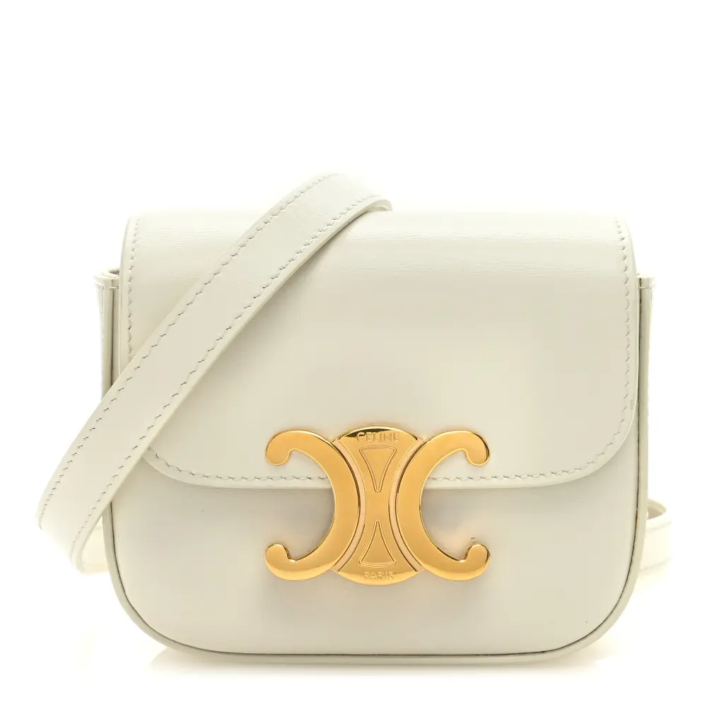 Celine Mini Triomphe Bag White Shiny Calfskin Leather Gold Hardware