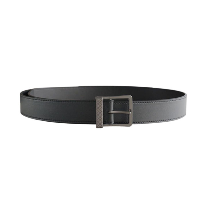 Bottega Veneta Men's Square Buckle Belt In Black/Coffee/Blue Calfskin With Matte Gun Black Hardware 35mm
