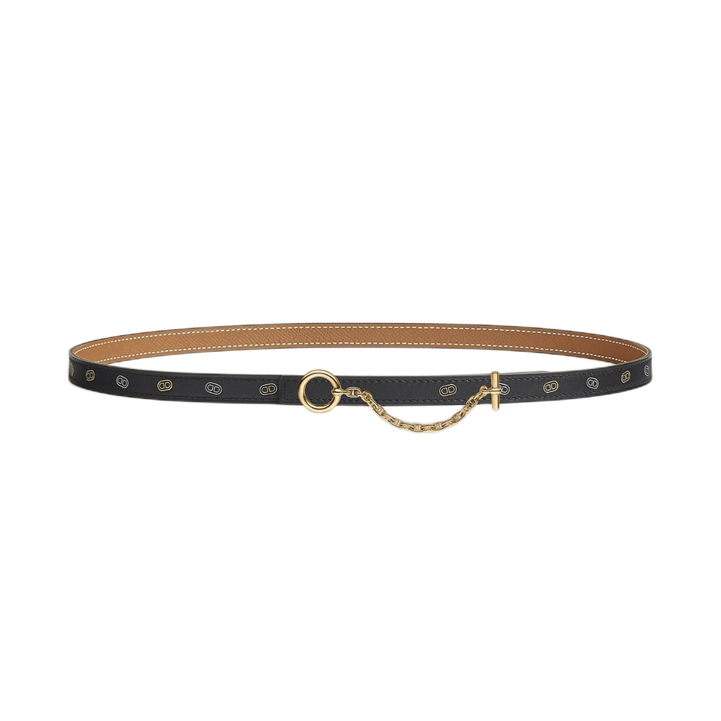 Hermès Women' s Round Chain Buckle Reversible Belt In Brown/Black Epsom Calfskin With Gold/Silver Hardware 13mm