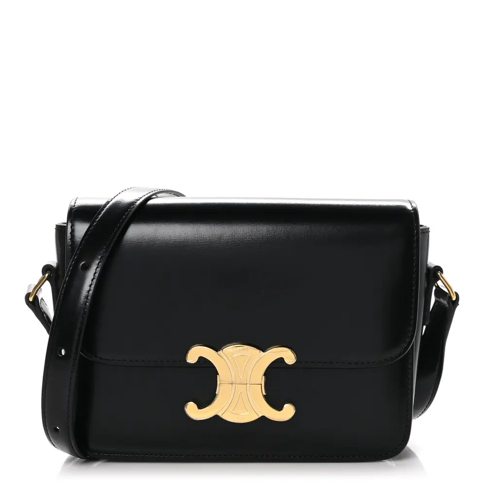 Celine Small Triomphe Bag Black Shiny Calfskin Leather Gold Hardware