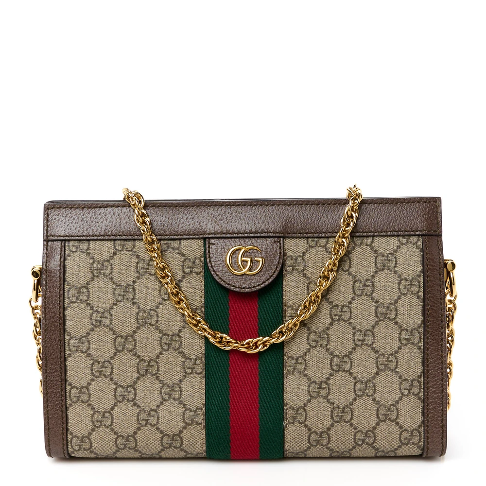 Gucci Small Web Ophidia Chain Shoulder Bag Beige/Brown GG Supreme Monogram Canvas Gold Hardware