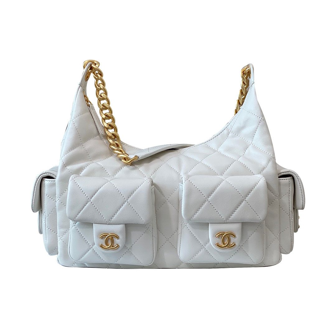 Chanel Quilted Lambskin Leather White /Black Shoulder Bags