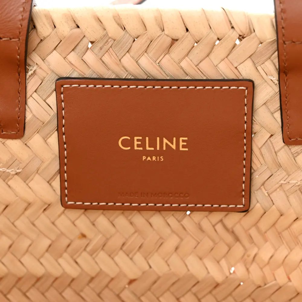 Celine Large Triomphe Teen Panier Tan Raffia & Calfskin Leather Gold Hardware
