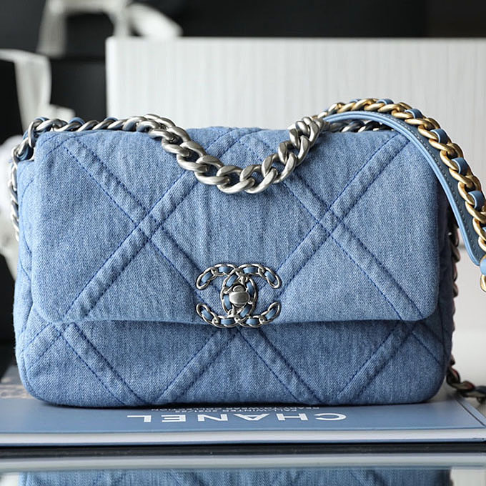 Chanel 19 Bag Light Blue Denim / Dark Blue Denim / Wine Red / Deep Red / Pink / Green / Apricot color 26cm Crossbody Bags