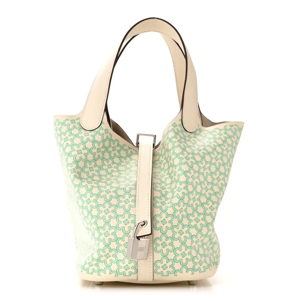 Hermès Lucky Daisy Piacotin Lock 18 PM Nata/Vert Swift Leather Palladium Silver Hardware