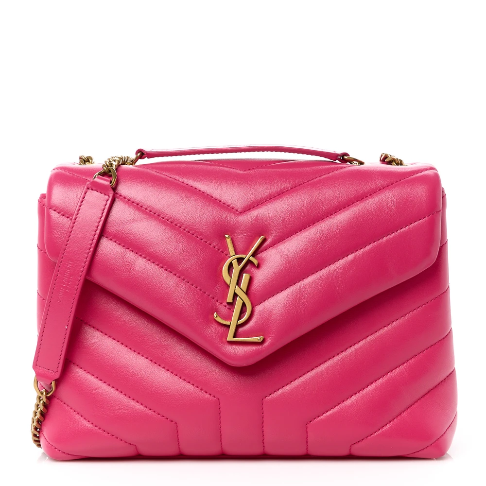 Saint Laurent Small Loulou Chain Satchel Fresh Fuchsia Y-Quilted Monogram Calfskin Leather Gold Hardware