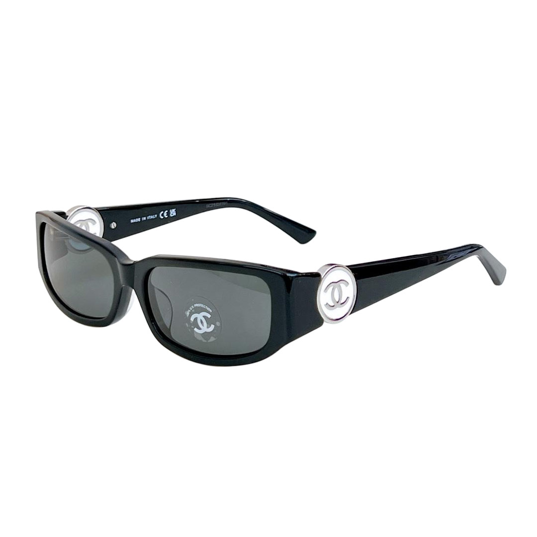 CHANEL square frame glasses black silver color size 56-18-137