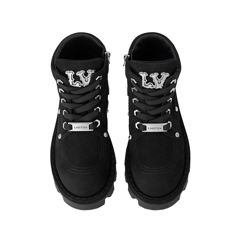 Louis Vuitton Men's black suede uppers zip-open ankle boots