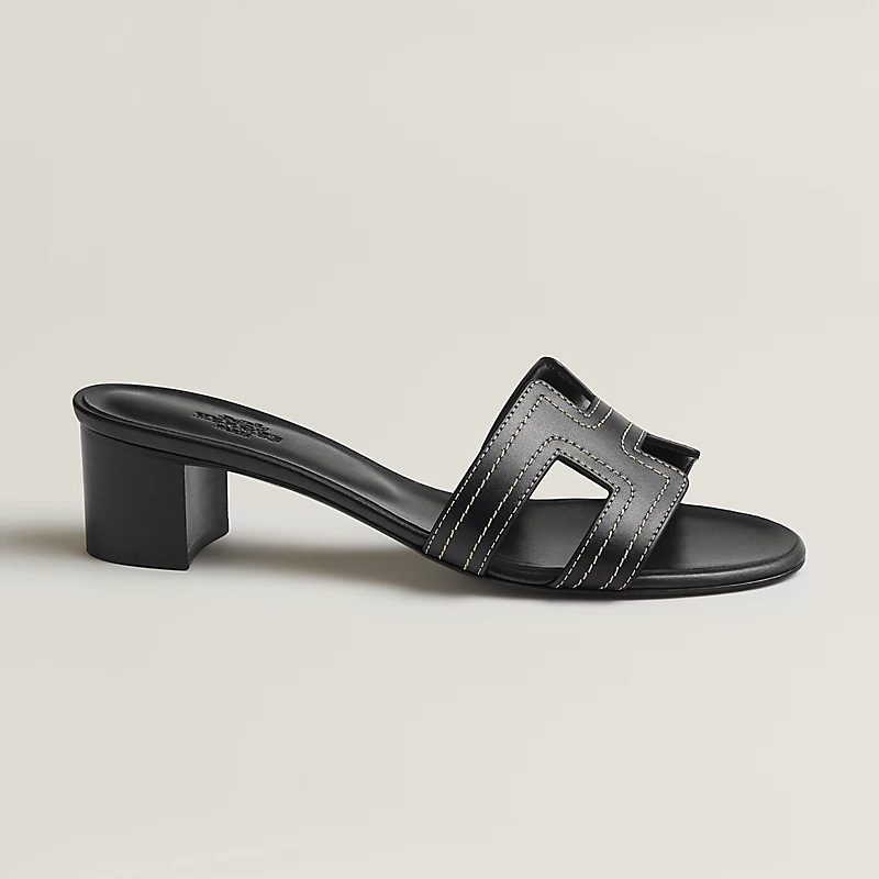 HERMES Oasis Slippers High-heeled slippers Black High Heels Sandal