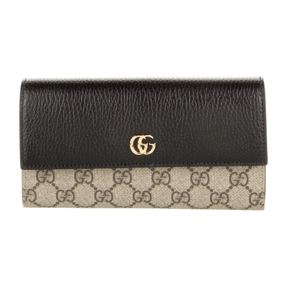 Gucci Medium Printed Continental Wallet Black and Brown Matelassé Chevron Leather Gold Hardware