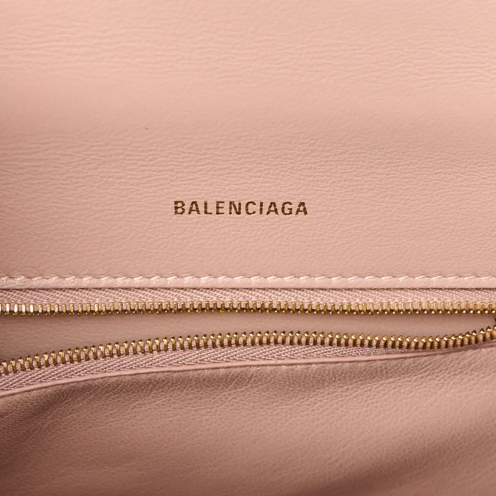 Balenciaga Small Hourglass Top Handle Bag Nude Beige Crocodile Embossed Shiny Calfskin Leather Gold Hardware