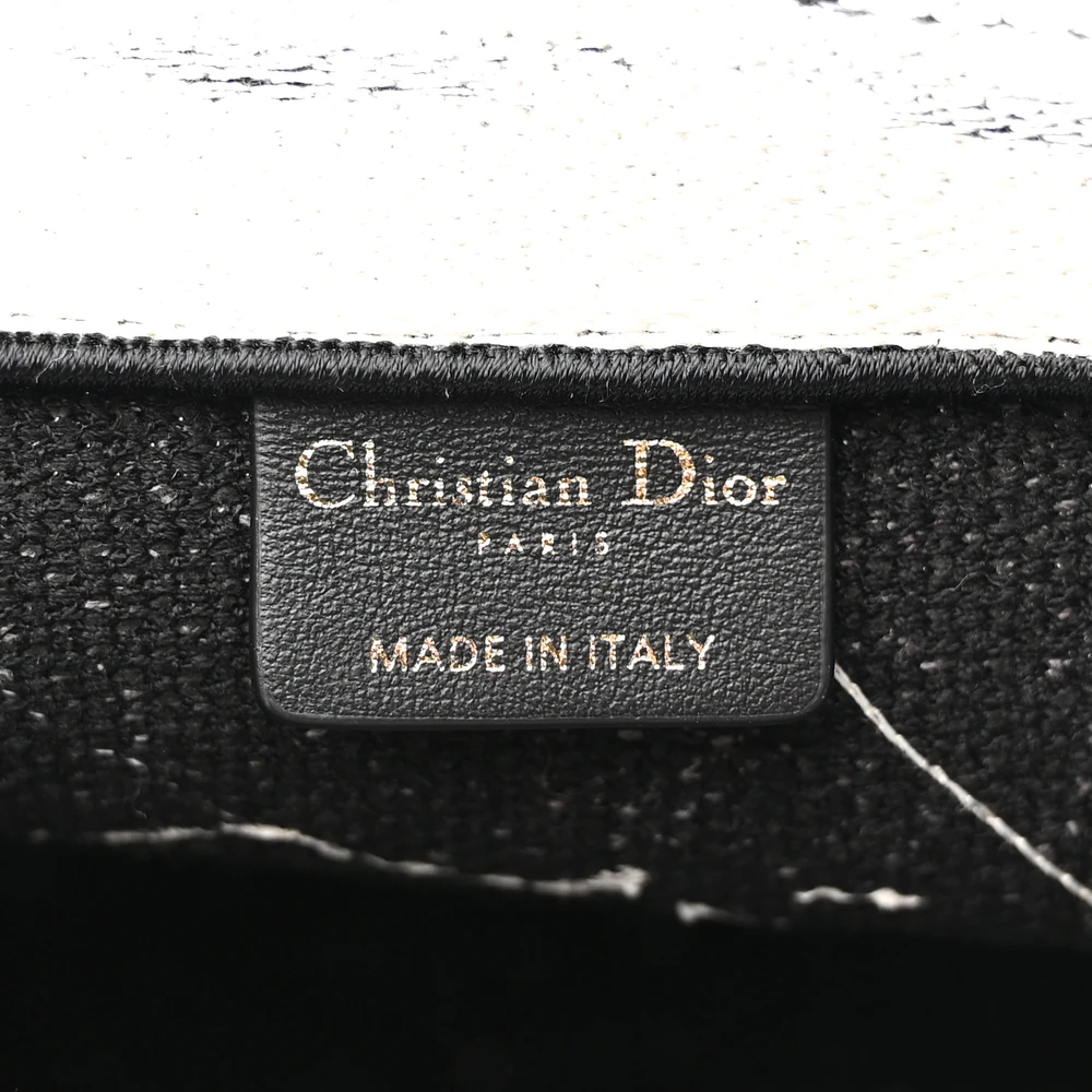 Dior Medium New York Book Tote Black/White Embroidered Canvas