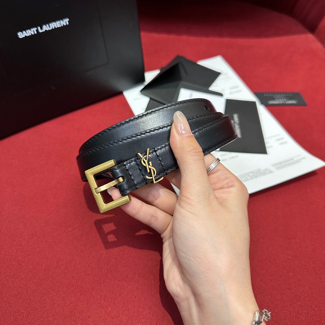 Saint Laurent Cassandre Belt In Black/White/Beige/Pink/Brown Smooth Calfskin With Gold Hardware 20mm