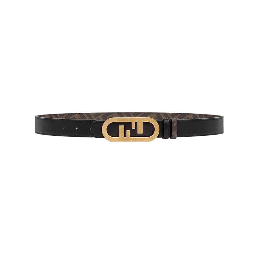 Fendi Women's O Lock Buckle Belt In Black Calfskin With Gold Hardware 30mm